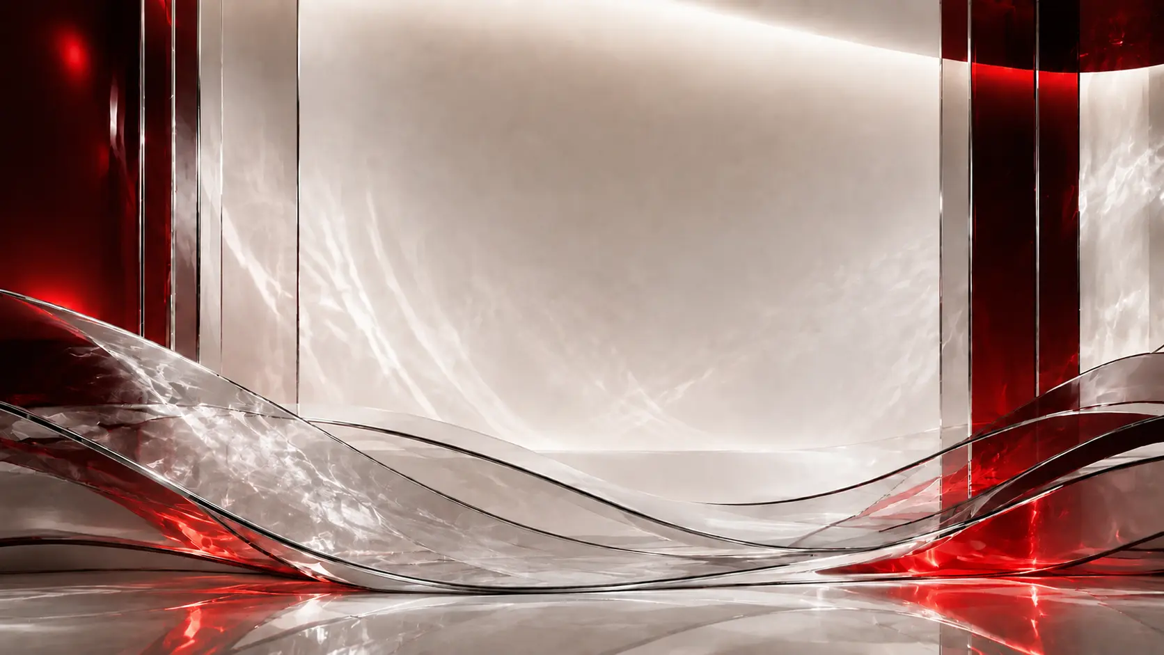 Vagues de verre rouge et chrome sur fond clair