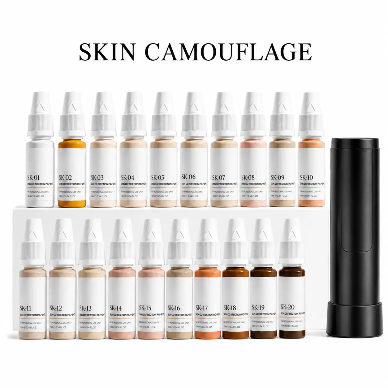 Gamme de vingt pigments Skin Camouflage avec Skin Reader pour la sélection colorimétrique